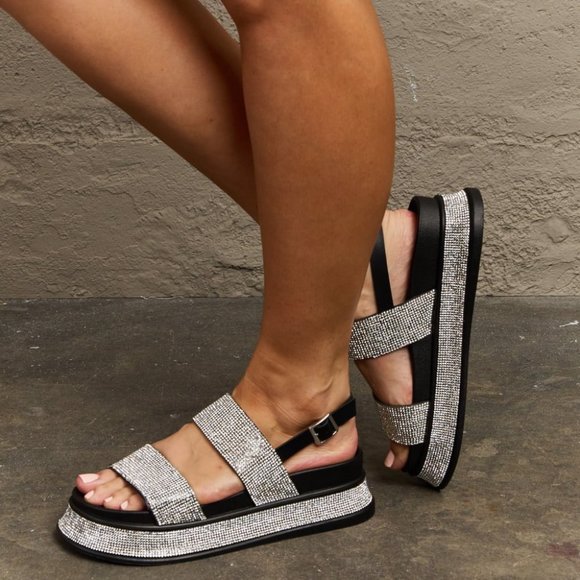 Platform Rhinestone Slingback Sandal in Black - Picture 5 of 7